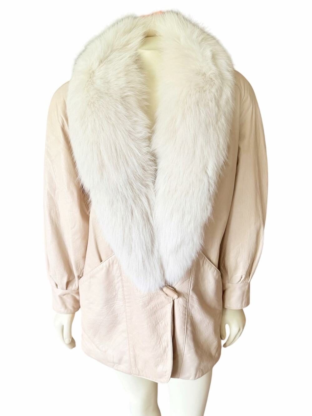 Vintage J Percy for Marvin Richards Leather Fur Collar Jacket Women XS Cream USA